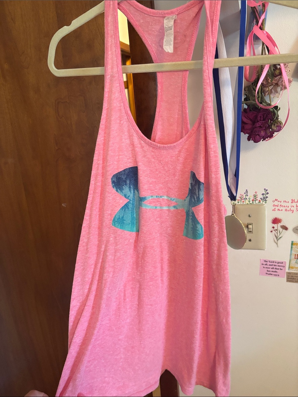 Under Armour Pink Racerback Tank with Blue Logo